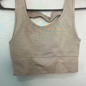 Seamless Ribbed Crop Tank Bralette in Beige